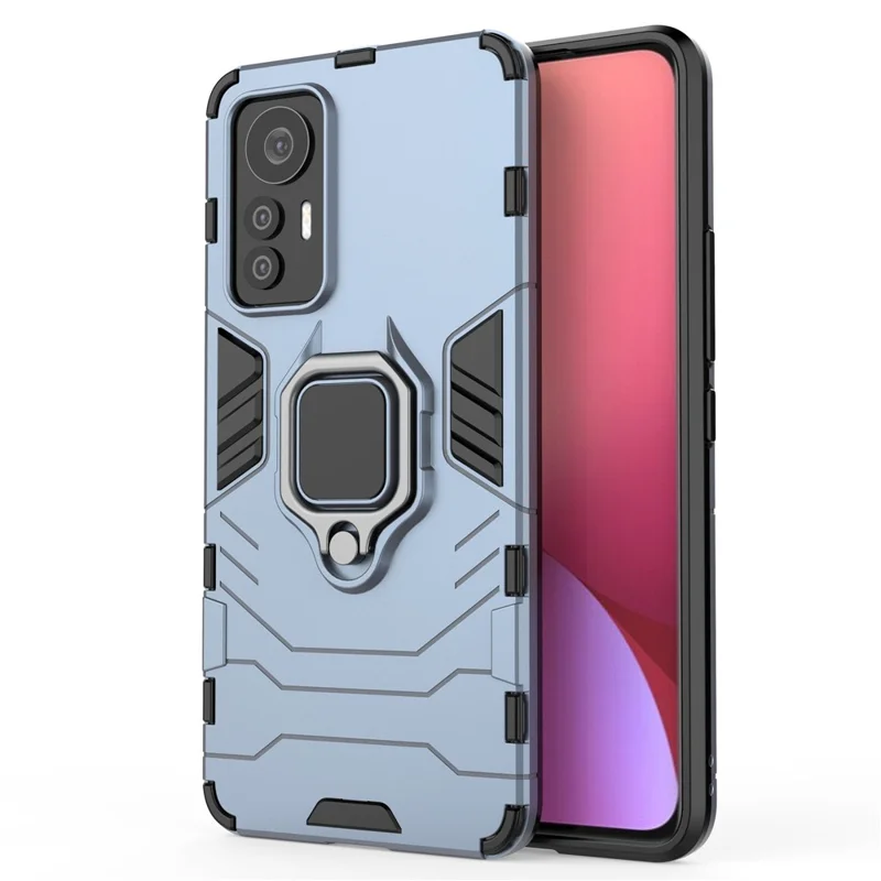 Ring Holder Kickstand Phone Case for Xiaomi 12 Lite 5G, Shockproof Anti-drop Soft TPU + Hard PC Shell - Blue