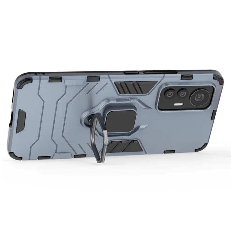 Ring Holder Kickstand Phone Case for Xiaomi 12 Lite 5G, Shockproof Anti-drop Soft TPU + Hard PC Shell - Blue