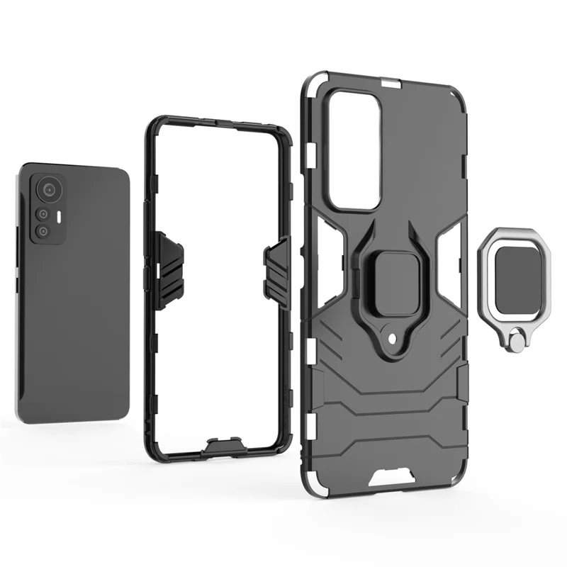 Ring Holder Kickstand Phone Case for Xiaomi 12 Lite 5G, Shockproof Anti-drop Soft TPU + Hard PC Shell - Blue
