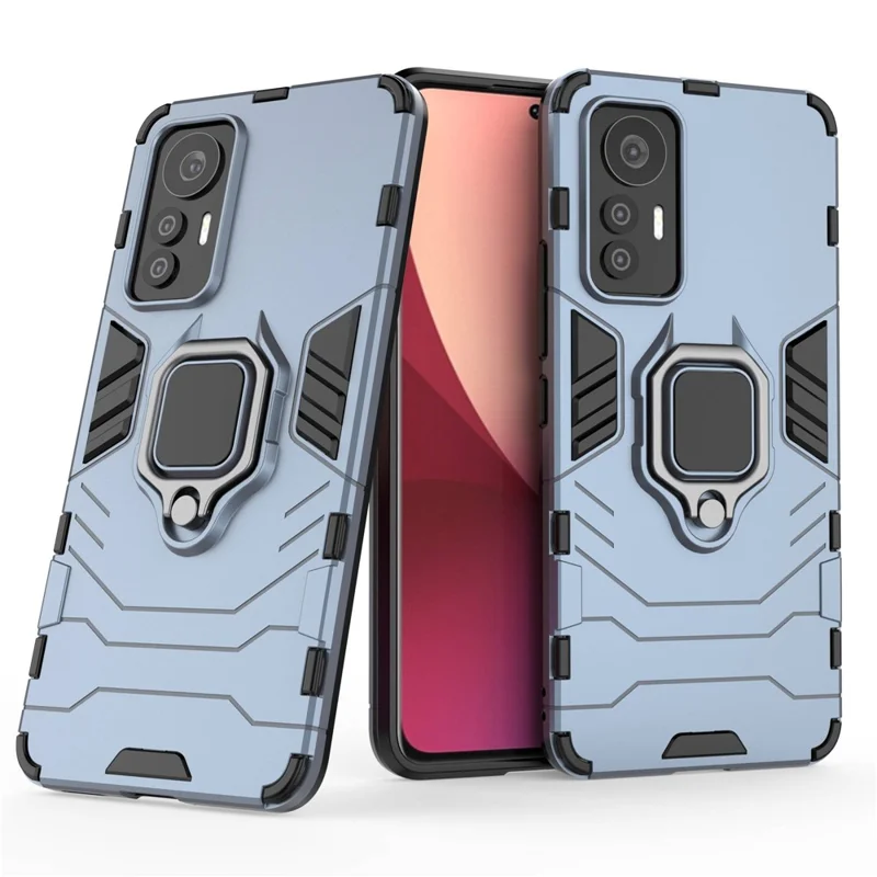 Ring Holder Kickstand Phone Case for Xiaomi 12 Lite 5G, Shockproof Anti-drop Soft TPU + Hard PC Shell - Blue