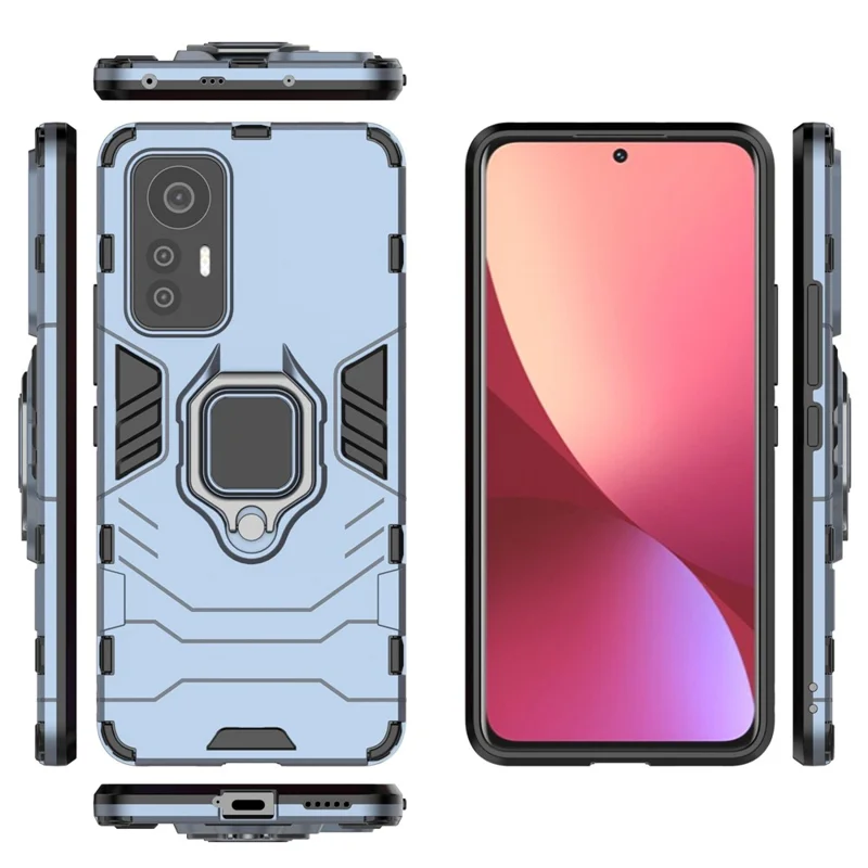 Ring Holder Kickstand Phone Case for Xiaomi 12 Lite 5G, Shockproof Anti-drop Soft TPU + Hard PC Shell - Blue