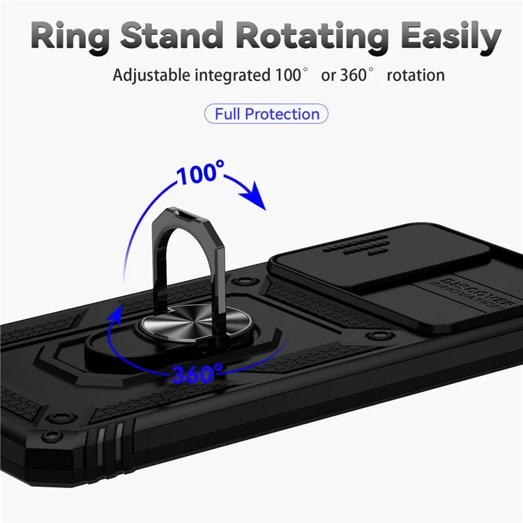 Apto Para Mini Redmi Note 11 4G (Qualcomm) / Redmi Note 11s 4G Chasis De Soporte De Disco Duro PC + Tpu Doble Cubierta De Protección De Teléfonos Móviles Con Tapa De Protección De Cámara Deslizante - Negro