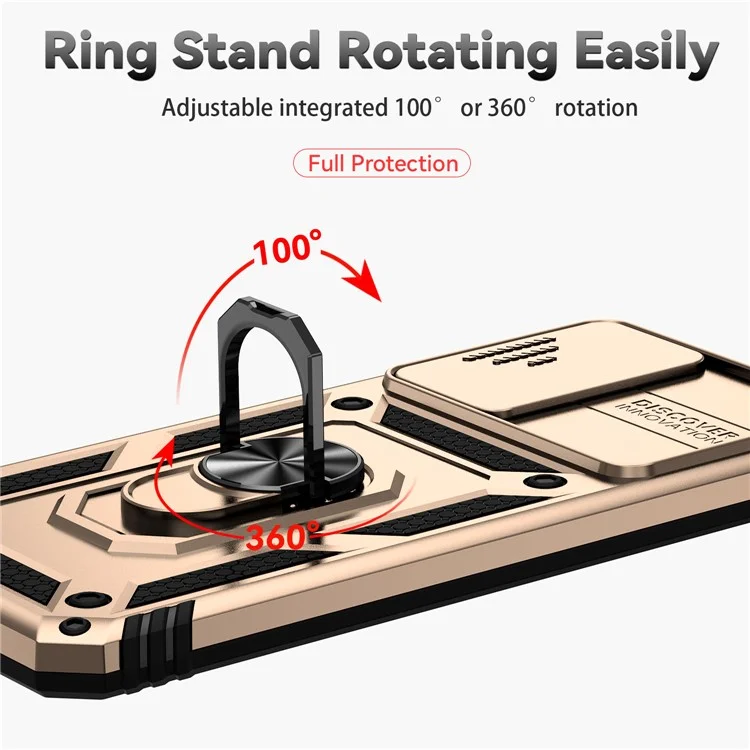 For Xiaomi Redmi Note 11 4G (Qualcomm) / Redmi Note 11S 4G Case PC+TPU Kickstand Phone Cover with Slide Camera Lid - Gold