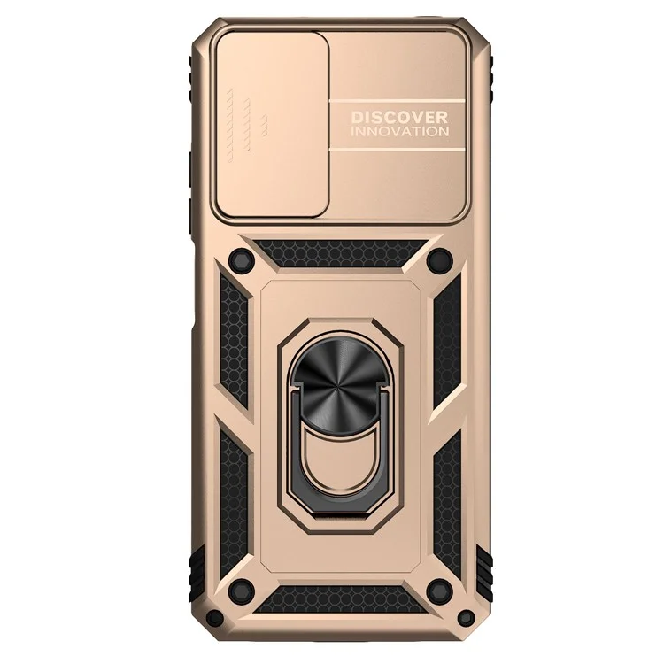 For Xiaomi Redmi Note 11 4G (Qualcomm) / Redmi Note 11S 4G Case PC+TPU Kickstand Phone Cover with Slide Camera Lid - Gold