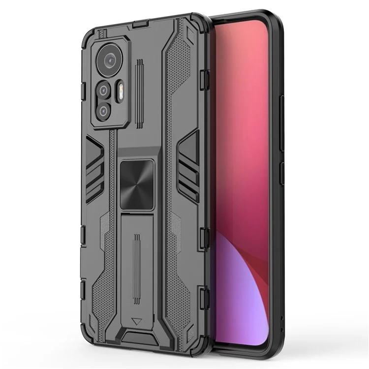 Für Xiaomi 12 Lite 5G Anti-fall Heavy Duty Hard PC Soft TPU Rugged Hybrid Case Kickstandfunktion Anti-kratzer-rückzugabdeckung - Schwarz