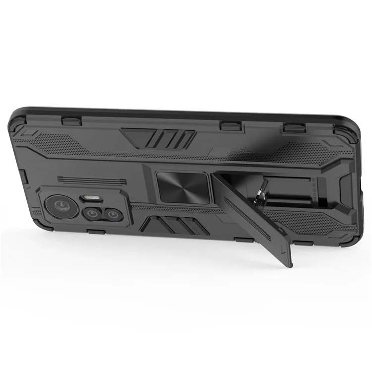Für Xiaomi 12 Lite 5G Anti-fall Heavy Duty Hard PC Soft TPU Rugged Hybrid Case Kickstandfunktion Anti-kratzer-rückzugabdeckung - Schwarz