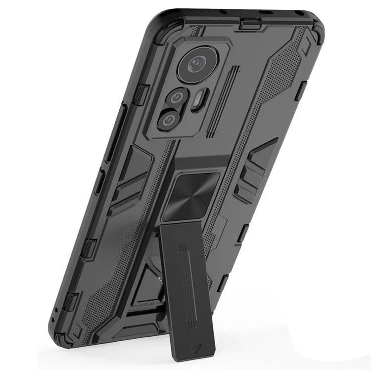 Für Xiaomi 12 Lite 5G Anti-fall Heavy Duty Hard PC Soft TPU Rugged Hybrid Case Kickstandfunktion Anti-kratzer-rückzugabdeckung - Schwarz