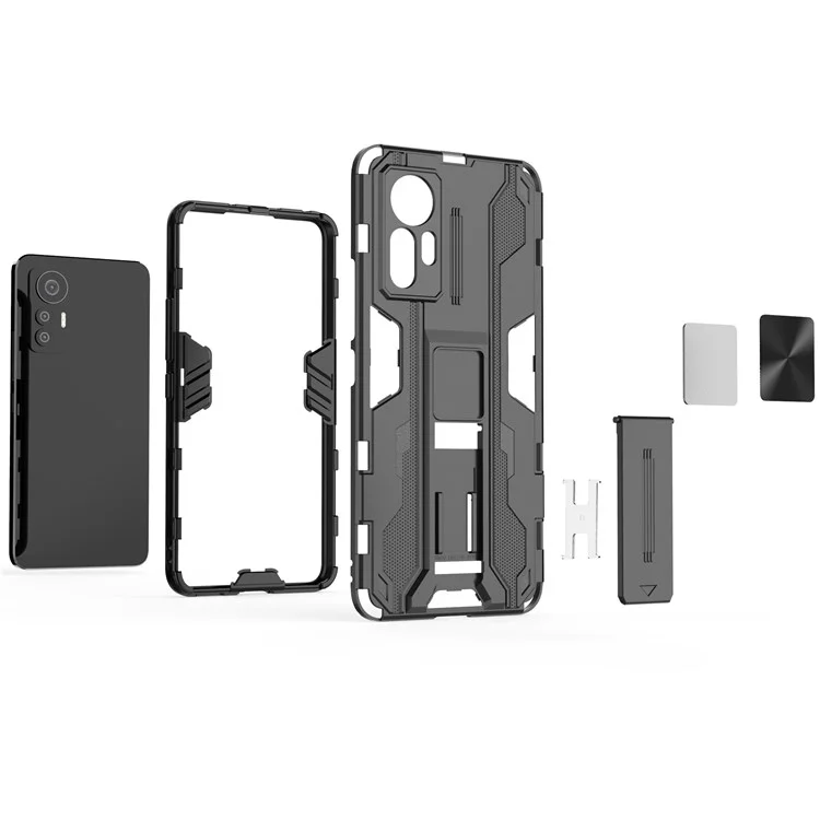 Für Xiaomi 12 Lite 5G Anti-fall Heavy Duty Hard PC Soft TPU Rugged Hybrid Case Kickstandfunktion Anti-kratzer-rückzugabdeckung - Schwarz