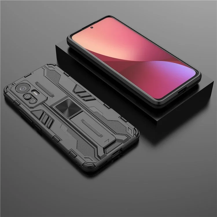 Für Xiaomi 12 Lite 5G Anti-fall Heavy Duty Hard PC Soft TPU Rugged Hybrid Case Kickstandfunktion Anti-kratzer-rückzugabdeckung - Schwarz