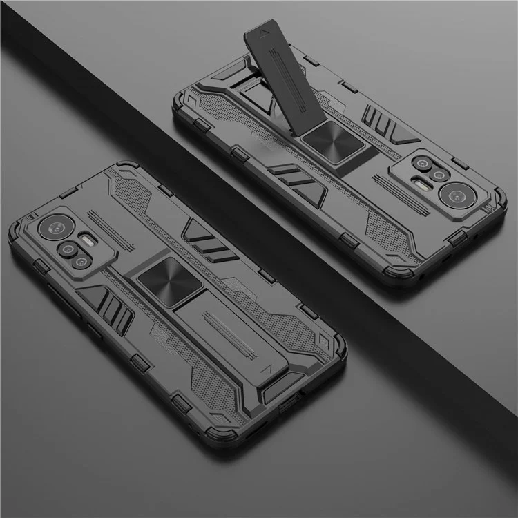 Für Xiaomi 12 Lite 5G Anti-fall Heavy Duty Hard PC Soft TPU Rugged Hybrid Case Kickstandfunktion Anti-kratzer-rückzugabdeckung - Schwarz