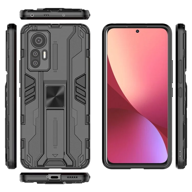 Für Xiaomi 12 Lite 5G Anti-fall Heavy Duty Hard PC Soft TPU Rugged Hybrid Case Kickstandfunktion Anti-kratzer-rückzugabdeckung - Schwarz