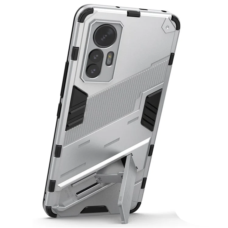Pour Xiaomi 12 Lite 5G Coque de protection antichoc Coque de téléphone en TPU+PC avec support - Blanc