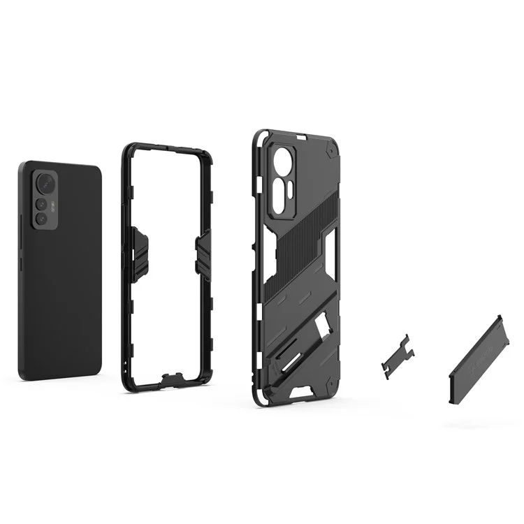 Pour Xiaomi 12 Lite 5G Coque de protection antichoc Coque de téléphone en TPU+PC avec support - Blanc