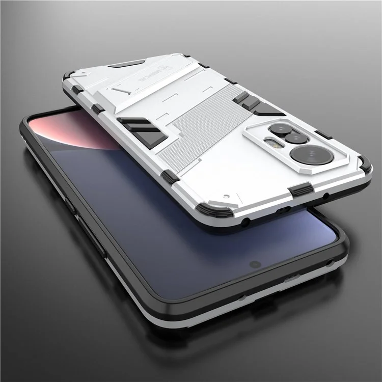 Pour Xiaomi 12 Lite 5G Coque de protection antichoc Coque de téléphone en TPU+PC avec support - Blanc