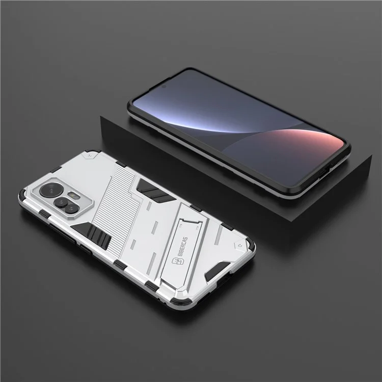 Pour Xiaomi 12 Lite 5G Coque de protection antichoc Coque de téléphone en TPU+PC avec support - Blanc