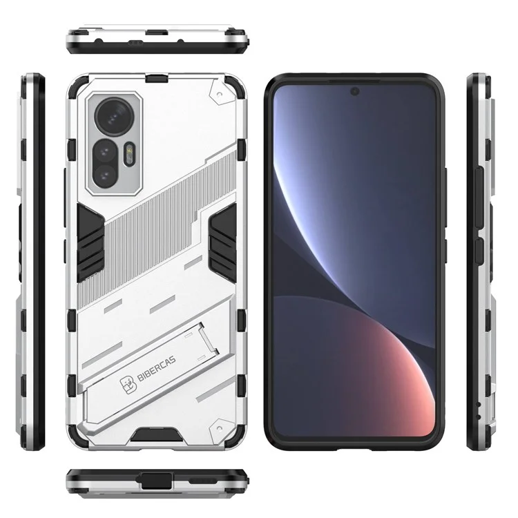 Pour Xiaomi 12 Lite 5G Coque de protection antichoc Coque de téléphone en TPU+PC avec support - Blanc