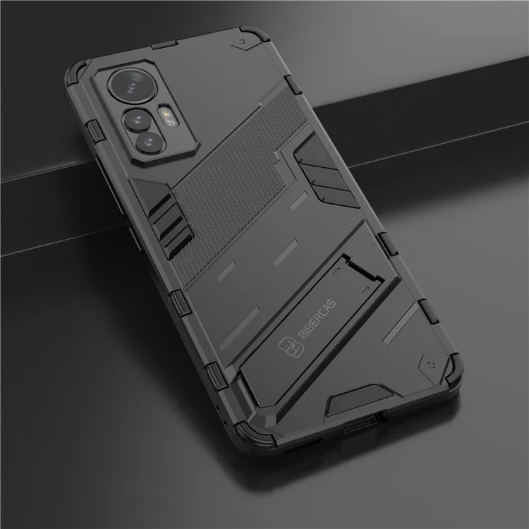 Pour Xiaomi 12 Lite 5G Coque de protection antichoc en TPU+PC avec support - Noir