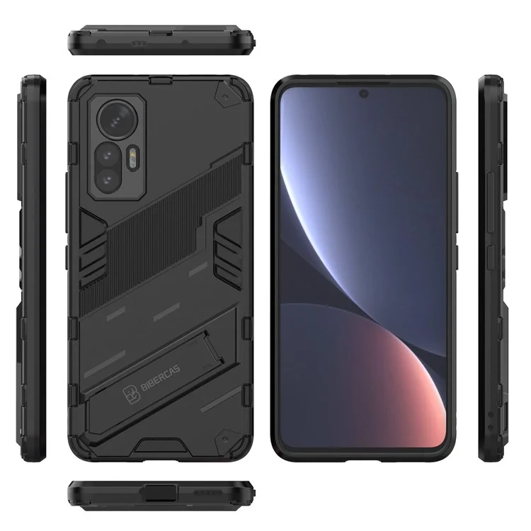 Pour Xiaomi 12 Lite 5G Coque de protection antichoc en TPU+PC avec support - Noir