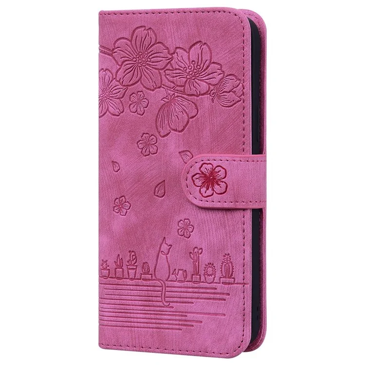 For Xiaomi Redmi Note 12 Pro 4G / 11 Pro 4G (MediaTek) / Note 11 Pro 5G (Qualcomm) / Note 11 Pro+ 5G (India) / Note 11E Pro Wallet Case Cherry Blossom Cat Imprinted PU Leather Stand Flip Cover with Strap - Rose