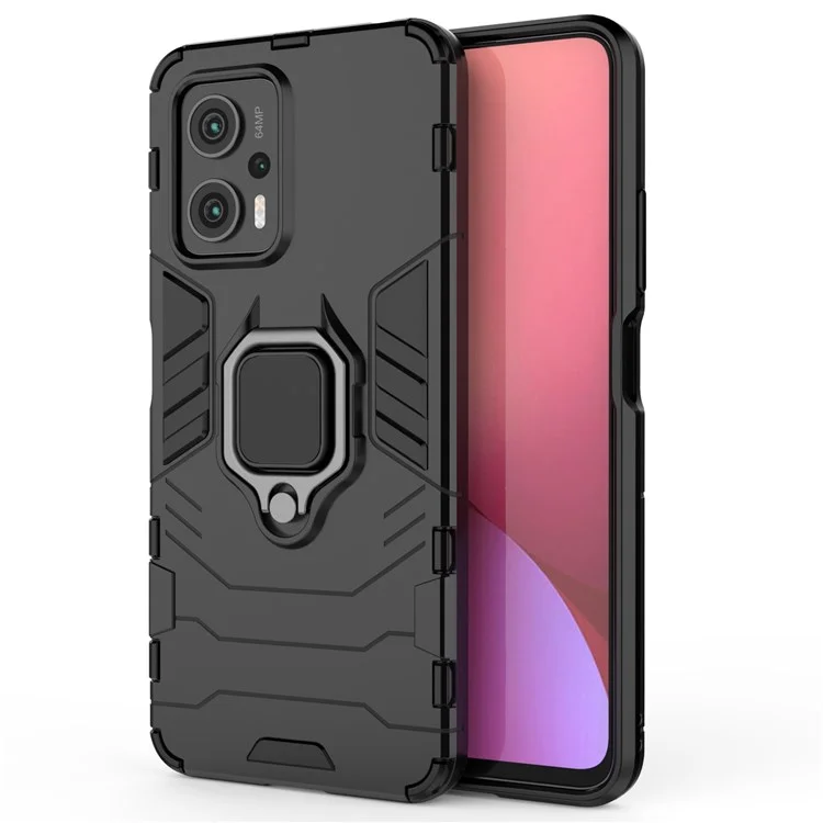 Ring Kickstand Phone Case for Xiaomi Redmi Note 11T Pro 5G / Note 11T Pro+ 5G / Poco X4 GT 5G / Redmi K50i 5G, Shockproof Soft TPU + Hard PC Hybrid Protective Cover - Black