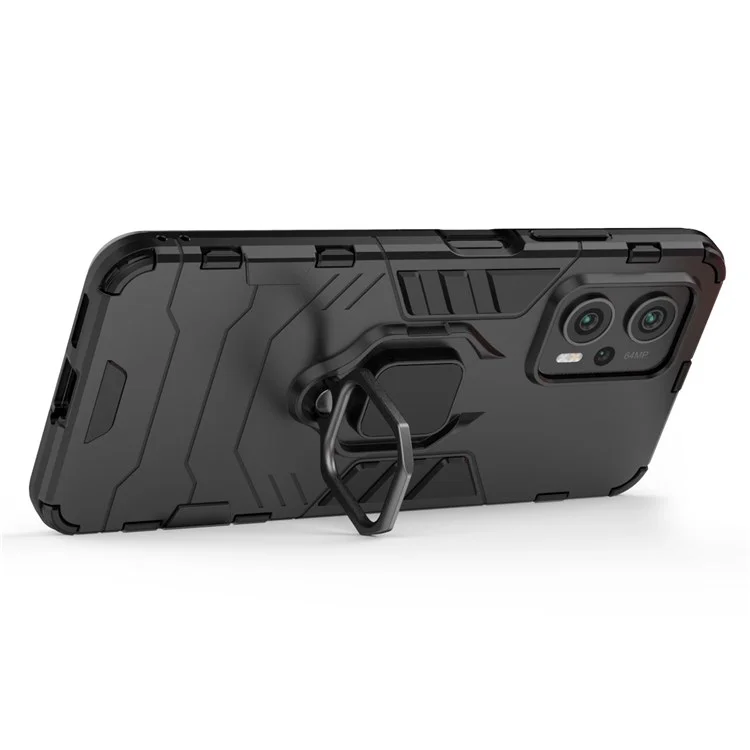 Ring Kickstand Phone Case for Xiaomi Redmi Note 11T Pro 5G / Note 11T Pro+ 5G / Poco X4 GT 5G / Redmi K50i 5G, Shockproof Soft TPU + Hard PC Hybrid Protective Cover - Black