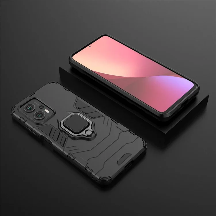 Ring Kickstand Phone Case for Xiaomi Redmi Note 11T Pro 5G / Note 11T Pro+ 5G / Poco X4 GT 5G / Redmi K50i 5G, Shockproof Soft TPU + Hard PC Hybrid Protective Cover - Black