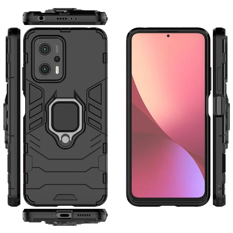 Ring Kickstand Phone Case for Xiaomi Redmi Note 11T Pro 5G / Note 11T Pro+ 5G / Poco X4 GT 5G / Redmi K50i 5G, Shockproof Soft TPU + Hard PC Hybrid Protective Cover - Black