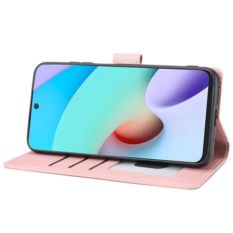 For Xiaomi Redmi Note 11 4G (MediaTek)/Redmi 10 4G (2021)/Redmi 10 2022 4G/10 Prime Shockproof Flip Leather Case Supporting Stand Wallet Magnetic Anti-fall Cover with Wrist Strap - Pink