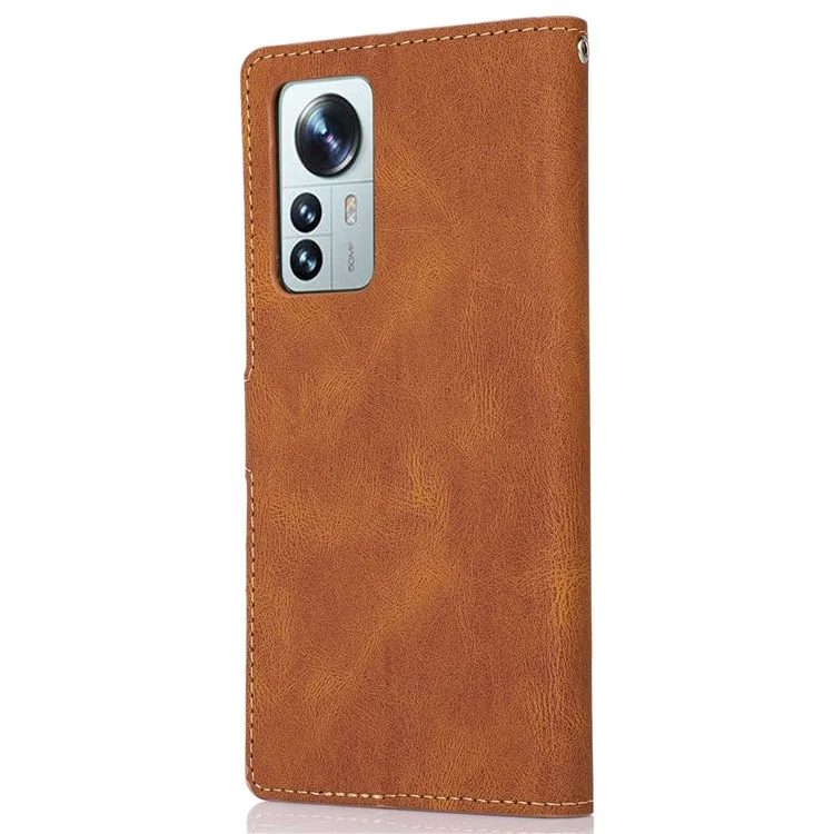 For Xiaomi 12 Pro 5G/12S Pro 5G/12 Pro (Dimensity) 5G Shock Resistant Flip Leather Wallet Case Magnetic Anti-scratch Cover Stand with Wrist Strap - Brown