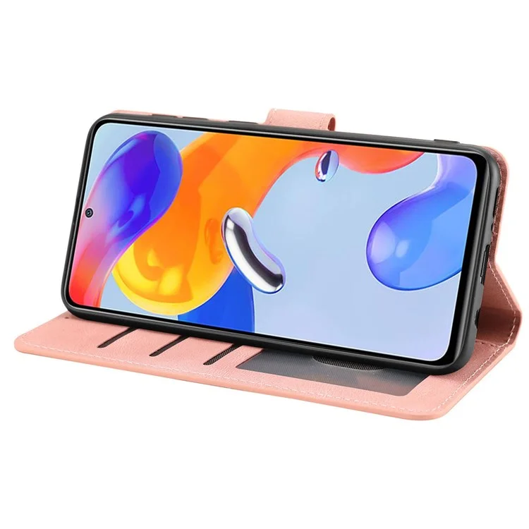 Für Xiaomi Redmi Anmerkung 11 Pro 4G (MediaTek)/Note 11 Pro 5G (Qualcomm)/Note 11 Pro+ 5G (indien)/note 11E Pro Leder Flip Case Wallet Wallet Magnet -ständer Cover Mit Riemen - Rosa