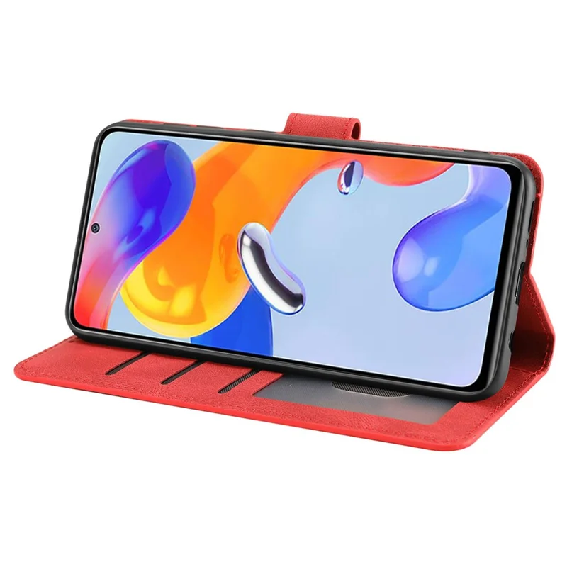 For Xiaomi Redmi Note 12 Pro 4G / 11 Pro 4G (MediaTek) / Note 11 Pro 5G (Qualcomm) / Note 11 Pro+ 5G (India) / Note 11E Pro Leather Flip Case Wallet Magnetic Closure Stand Cover with Strap - Red