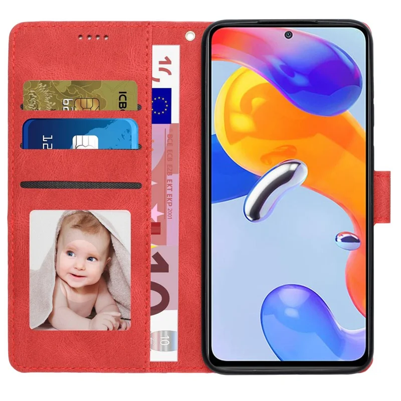 For Xiaomi Redmi Note 12 Pro 4G / 11 Pro 4G (MediaTek) / Note 11 Pro 5G (Qualcomm) / Note 11 Pro+ 5G (India) / Note 11E Pro Leather Flip Case Wallet Magnetic Closure Stand Cover with Strap - Red