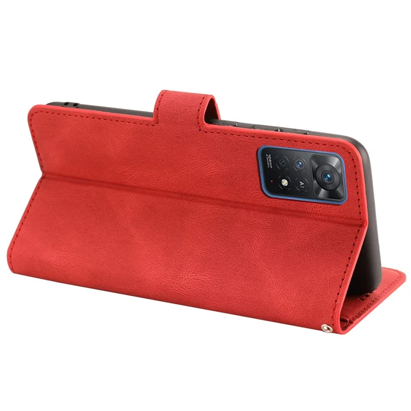 For Xiaomi Redmi Note 12 Pro 4G / 11 Pro 4G (MediaTek) / Note 11 Pro 5G (Qualcomm) / Note 11 Pro+ 5G (India) / Note 11E Pro Leather Flip Case Wallet Magnetic Closure Stand Cover with Strap - Red