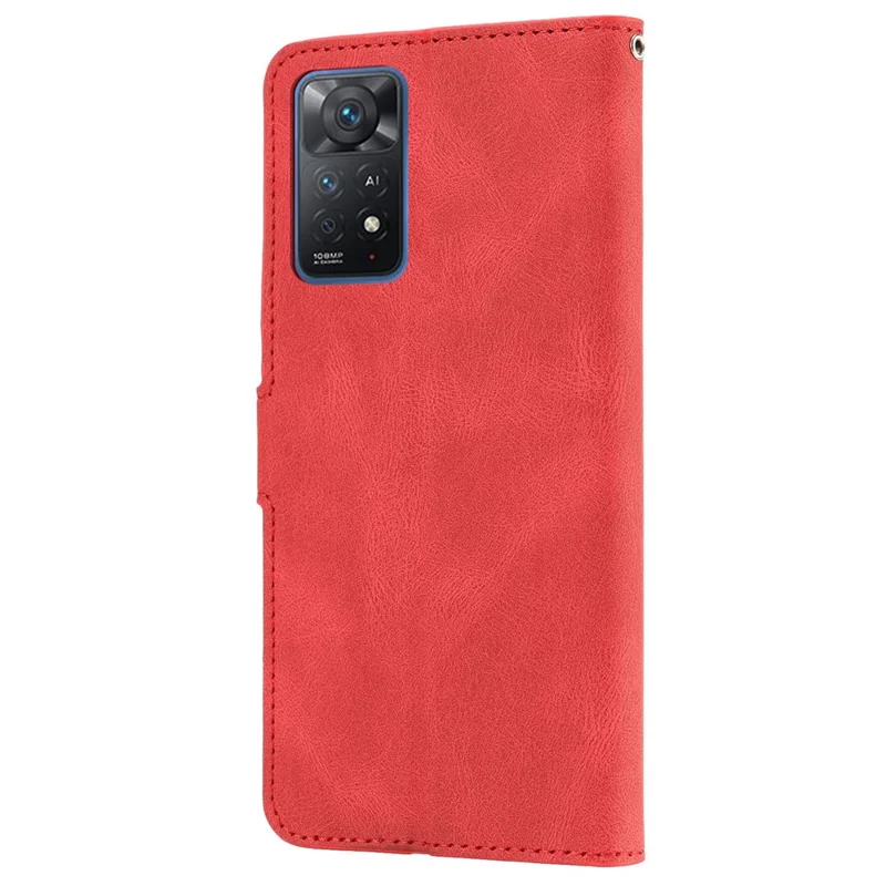 For Xiaomi Redmi Note 12 Pro 4G / 11 Pro 4G (MediaTek) / Note 11 Pro 5G (Qualcomm) / Note 11 Pro+ 5G (India) / Note 11E Pro Leather Flip Case Wallet Magnetic Closure Stand Cover with Strap - Red