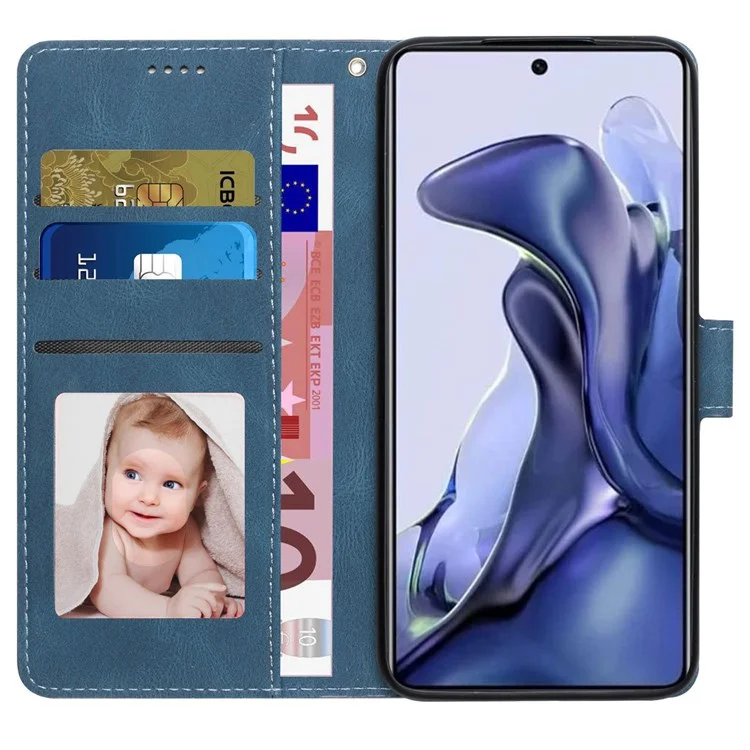Per Xiaomi Poco X4 Pro 5G Custodia Portafoglio in PU con Chiusura Magnetica, Supporto, Protezione da Urti, Custodia a Portafoglio con Tracolla - Blu