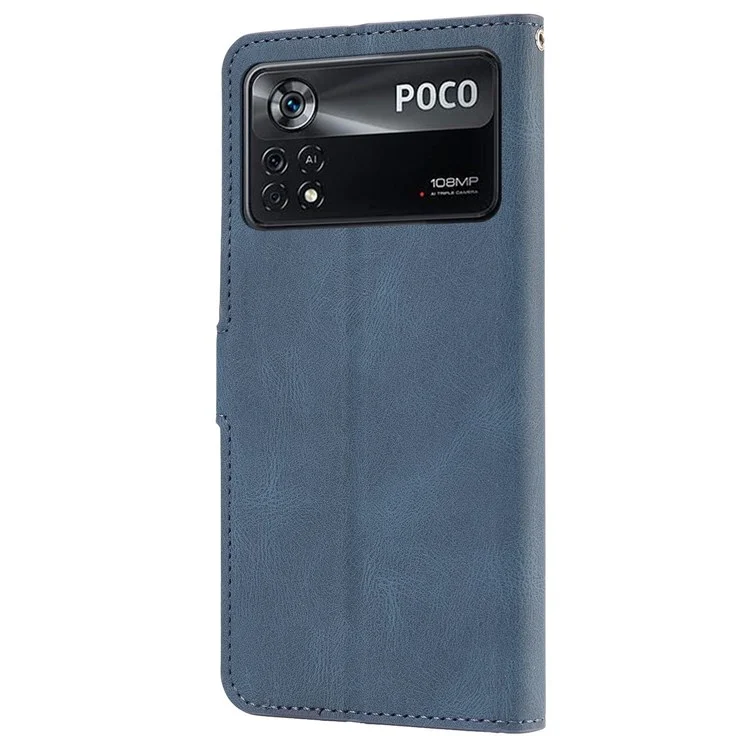 Per Xiaomi Poco X4 Pro 5G Custodia Portafoglio in PU con Chiusura Magnetica, Supporto, Protezione da Urti, Custodia a Portafoglio con Tracolla - Blu