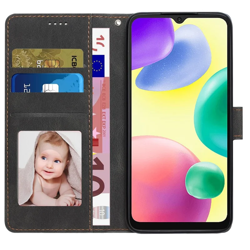 Für Xiaomi Redmi 10A Drop-proof-telefonabdeckung PU Leder Brieftasche Magnetschockdicht Mit Handgelenkriemen - Schwarz