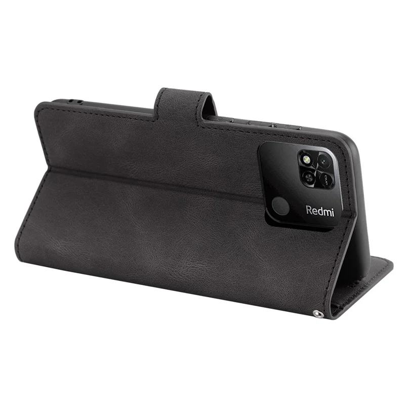 Für Xiaomi Redmi 10A Drop-proof-telefonabdeckung PU Leder Brieftasche Magnetschockdicht Mit Handgelenkriemen - Schwarz