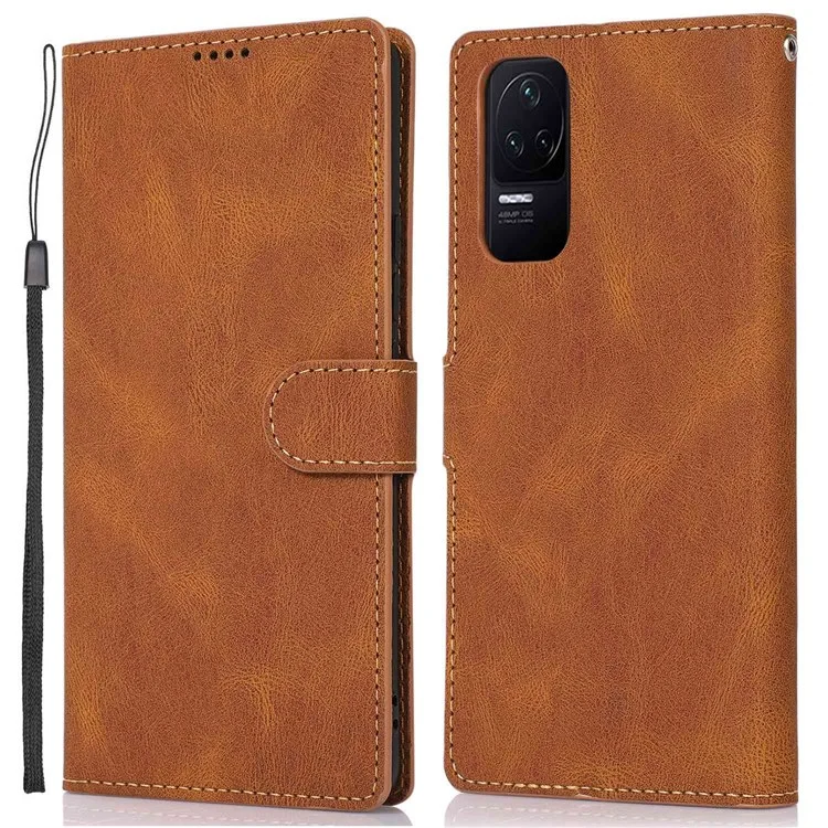 For Xiaomi Redmi K50/K50 Pro Anti-drop Full Protection Flip Leather Wallet Case Magnetic Anti-scratch Cover Stand with Wrist Strap - Brown