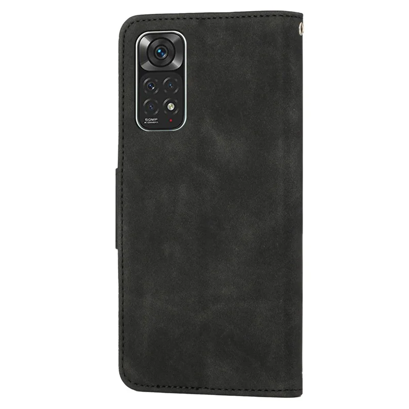 For Xiaomi Redmi Note 11 4G (Qualcomm)/Redmi Note 11S 4G Solid Color PU Leather Handbag Magnetic Closure Stand Wallet Phone Case with Wrist Strap - Black