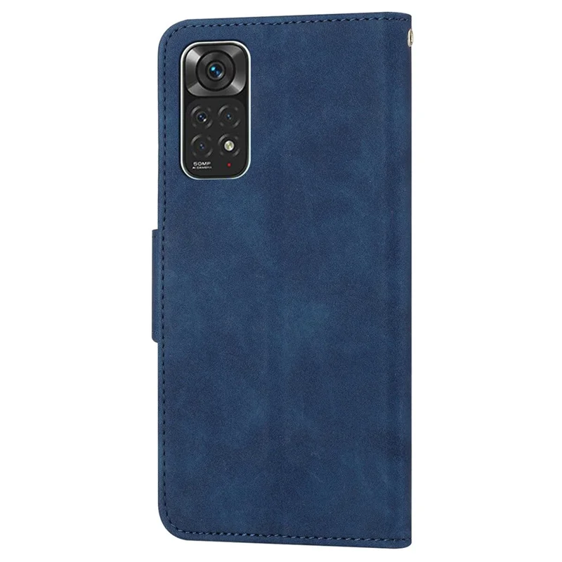 For Xiaomi Redmi Note 11 4G (Qualcomm)/Redmi Note 11S 4G Solid Color PU Leather Handbag Magnetic Closure Stand Wallet Phone Case with Wrist Strap - Blue