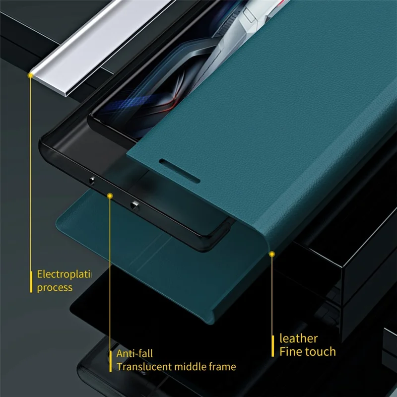 For Xiaomi Poco F4 GT 5G / Redmi K50 Gaming Stand Function PU Leather Electroplating Case Mobile Phone Cover - Sapphire