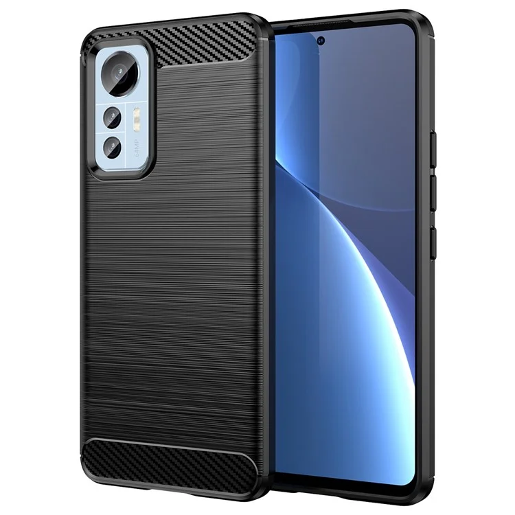 Pour Xiaomi 12 Lite 5G Étui de protection TPU flexible anti-rayures Texture en fibre de carbone Surface brossée Anti-traces de doigts Coque antichoc - Noir