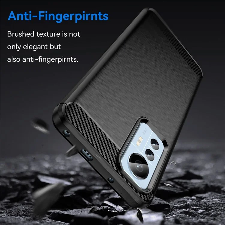 Pour Xiaomi 12 Lite 5G Étui de protection TPU flexible anti-rayures Texture en fibre de carbone Surface brossée Anti-traces de doigts Coque antichoc - Noir