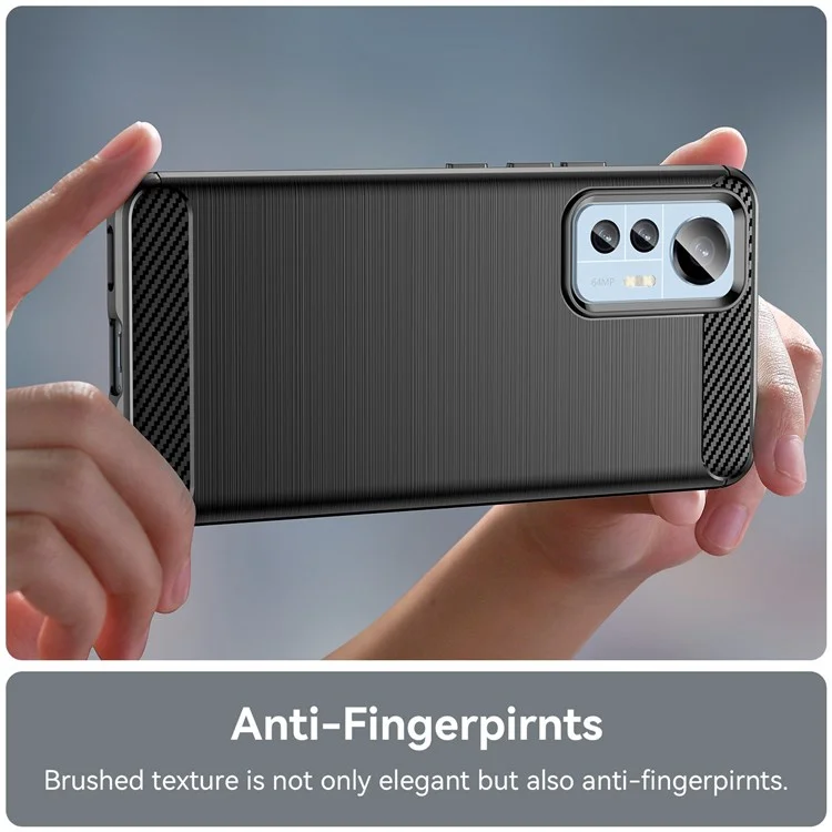 Pour Xiaomi 12 Lite 5G Étui de protection TPU flexible anti-rayures Texture en fibre de carbone Surface brossée Anti-traces de doigts Coque antichoc - Noir
