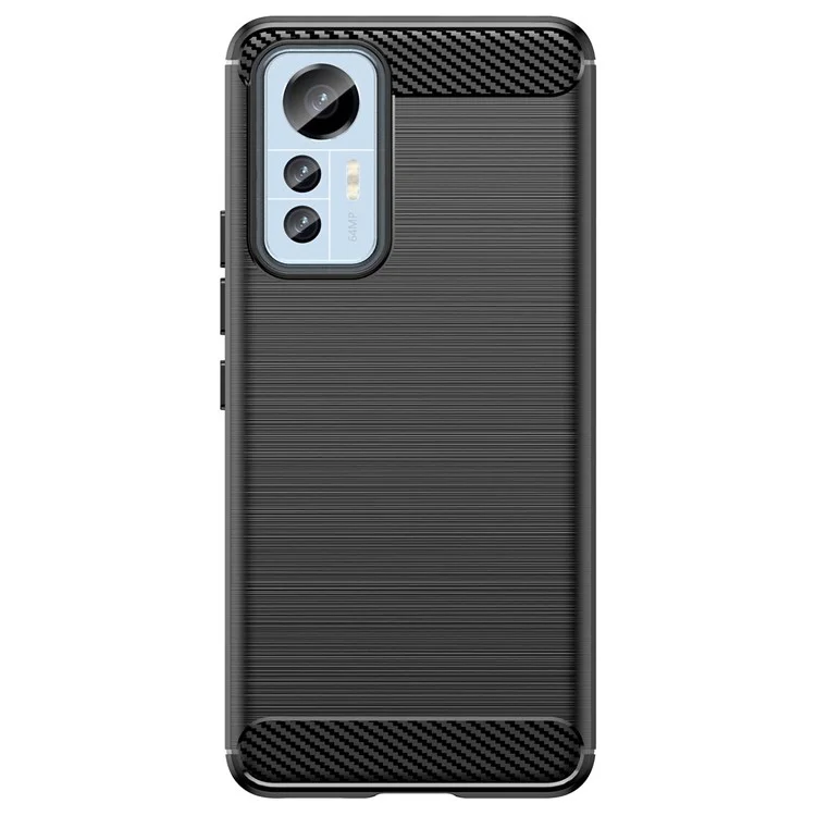 Pour Xiaomi 12 Lite 5G Étui de protection TPU flexible anti-rayures Texture en fibre de carbone Surface brossée Anti-traces de doigts Coque antichoc - Noir