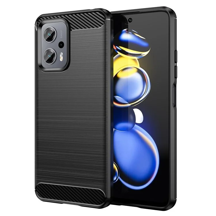 Para Xiaomi Redmi Note 11T Pro 5G / Note 11T Pro+ 5G / Note 12T Pro 5G / Poco X4 GT 5G / Redmi K50i 5G, Funda de teléfono con superficie cepillada, delgada y ligera de TPU, con textura de fibra de carbono - Negro