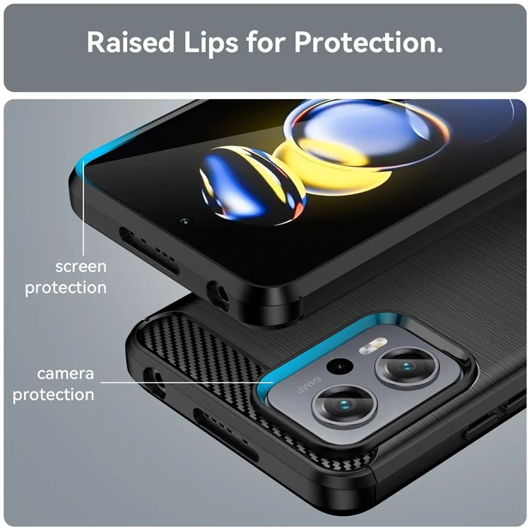 Para Xiaomi Redmi Note 11T Pro 5G / Note 11T Pro+ 5G / Note 12T Pro 5G / Poco X4 GT 5G / Redmi K50i 5G, Funda de teléfono con superficie cepillada, delgada y ligera de TPU, con textura de fibra de carbono - Negro