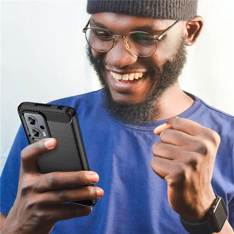Para Xiaomi Redmi Note 11T Pro 5G / Note 11T Pro+ 5G / Note 12T Pro 5G / Poco X4 GT 5G / Redmi K50i 5G, Funda de teléfono con superficie cepillada, delgada y ligera de TPU, con textura de fibra de carbono - Negro
