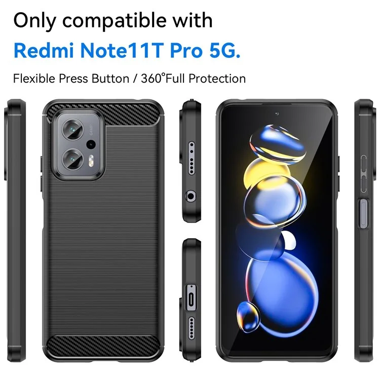 Para Xiaomi Redmi Note 11T Pro 5G / Note 11T Pro+ 5G / Note 12T Pro 5G / Poco X4 GT 5G / Redmi K50i 5G, Funda de teléfono con superficie cepillada, delgada y ligera de TPU, con textura de fibra de carbono - Negro